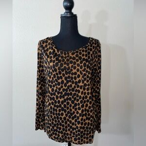 Boden Shirt Women’s Sz 10 Animal Print Top Long Sleeve Boat Neck Top Black Brown